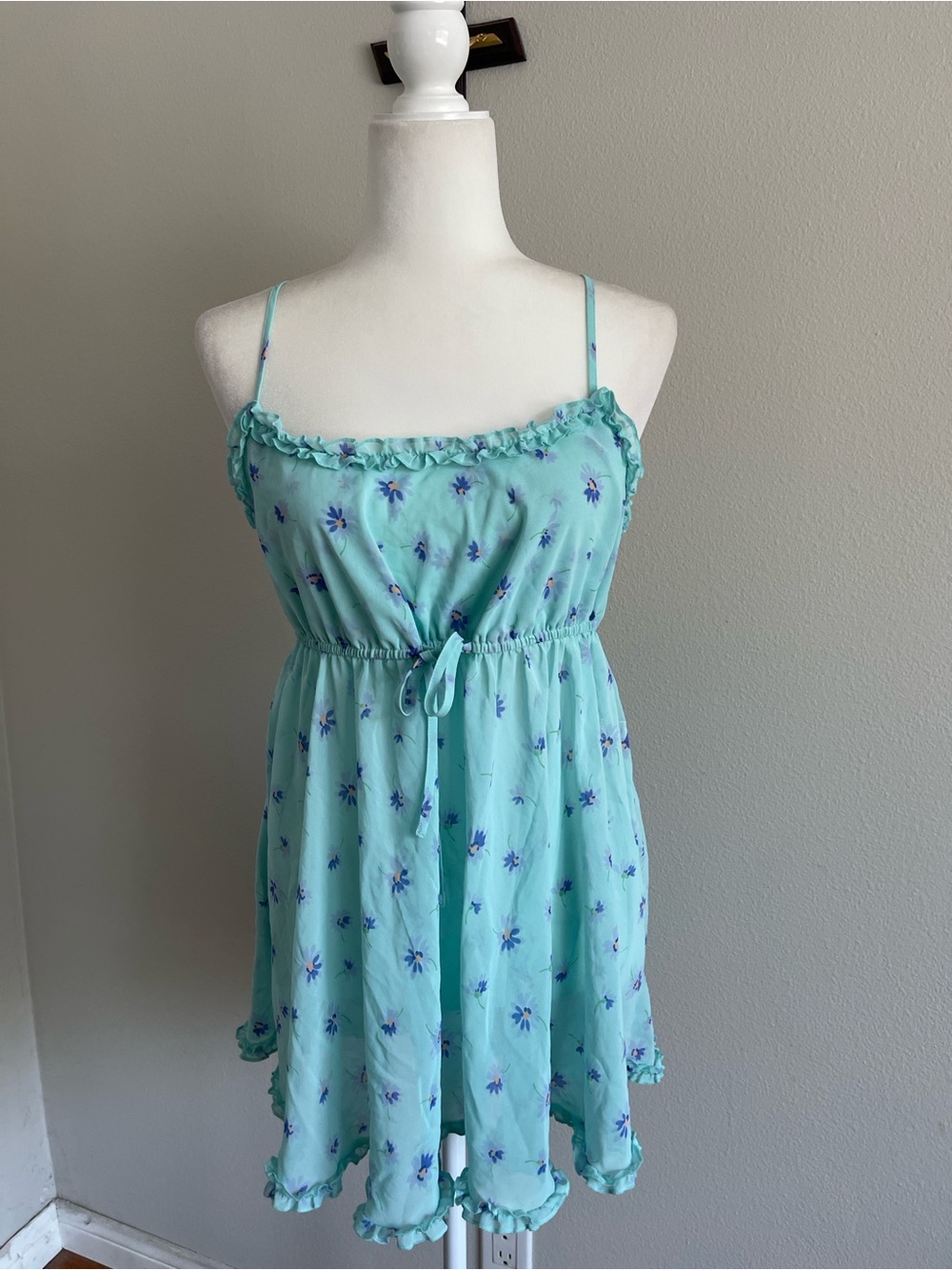 delicates Aqua Floral Spaghetti-Strap Chemise